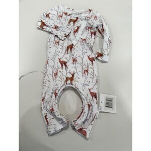 Doodalou Deer Print Bamboo Romper Footed Pajamas One Piece 0-3 Months‎